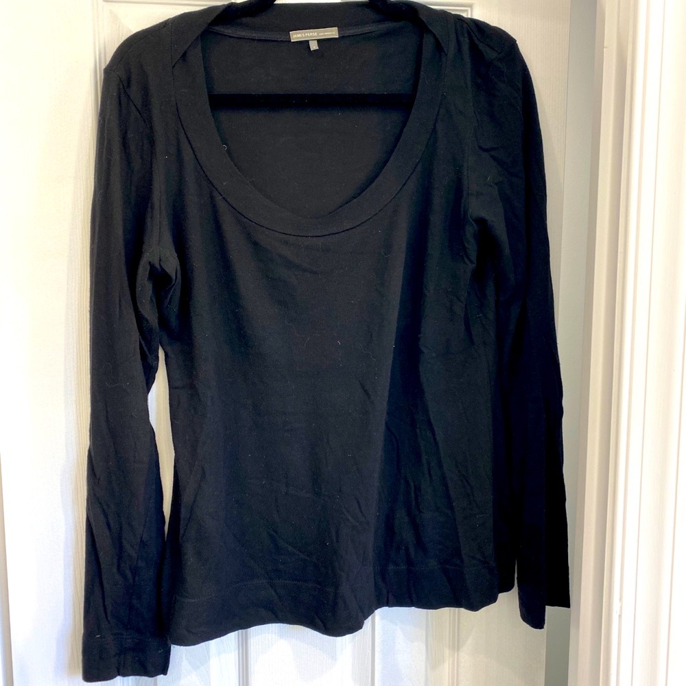 James Perse Boatneck black knit shirt size 4